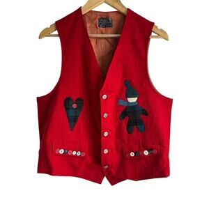 Vintage Reclaimed Pendleton Medium Pure Virgin Wool Red Embellished‎ Vest